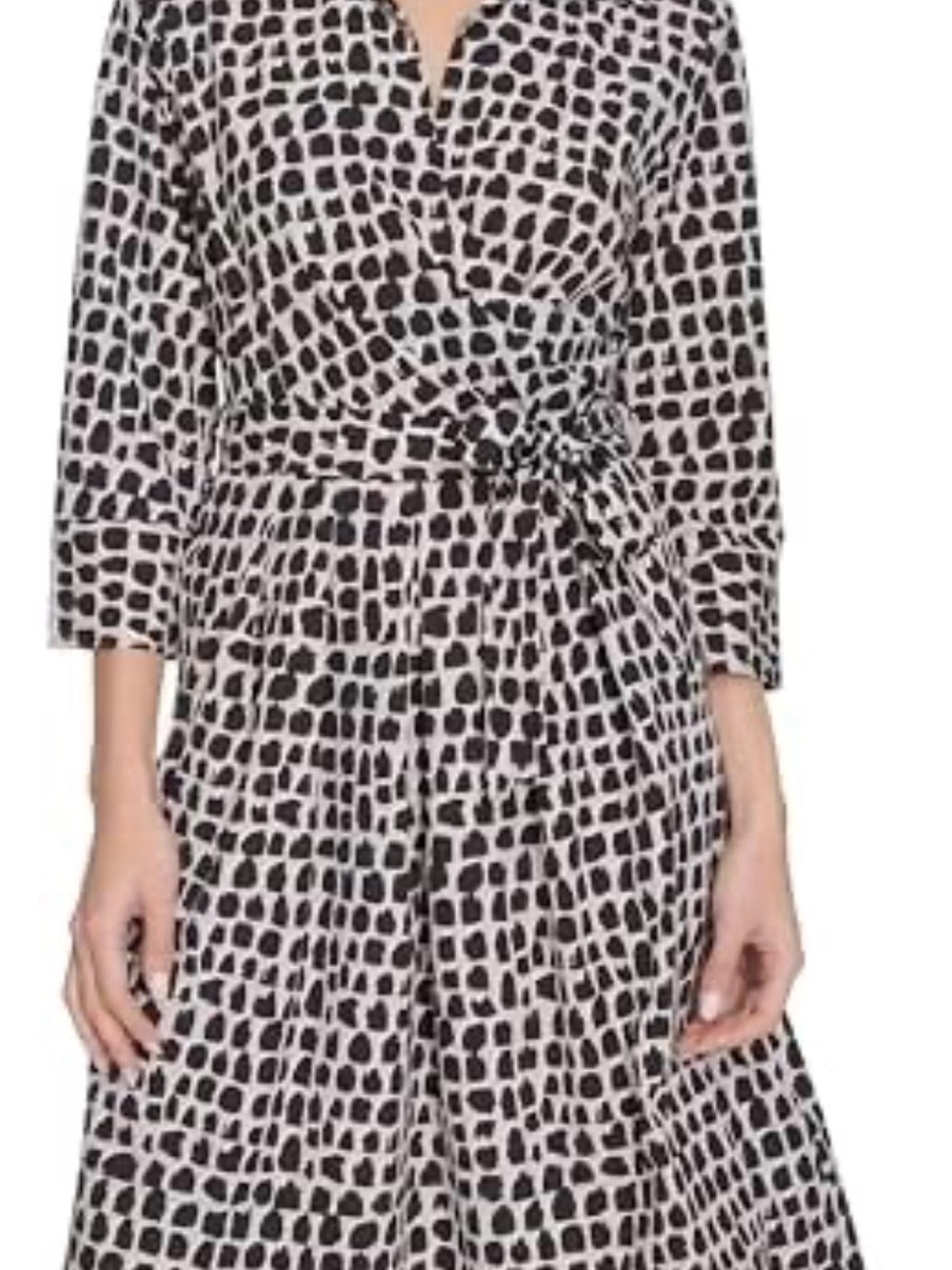 Calvin Klein Black and White Printed Wrap Midi Dress
